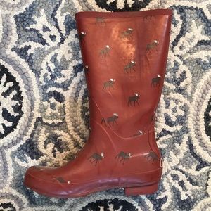 LL Bean Rain boots with moose pattern